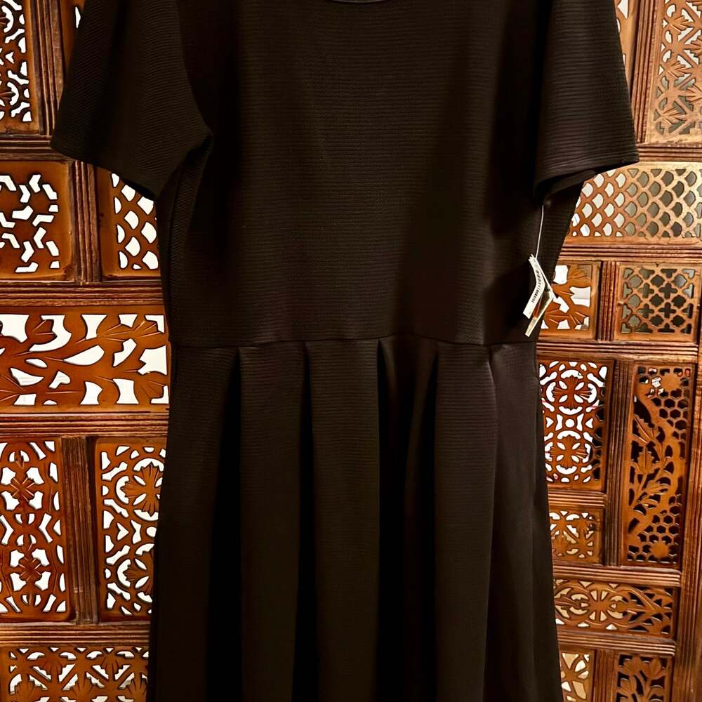 LuLaRoe Amelia Solid Black Pleated Fit & Flare Dress with Pockets